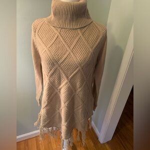 VENUS Textured Tan Cowl Neck Sweater, M